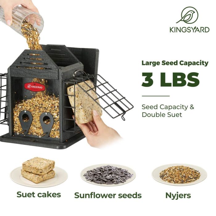 Black Kingsyard 3 in 1 Double Suet Metal Mesh Wild Bird Feeder 4 Black Kingsyard 3 in 1 Double Suet Metal Mesh Wild Bird Feeder 4
