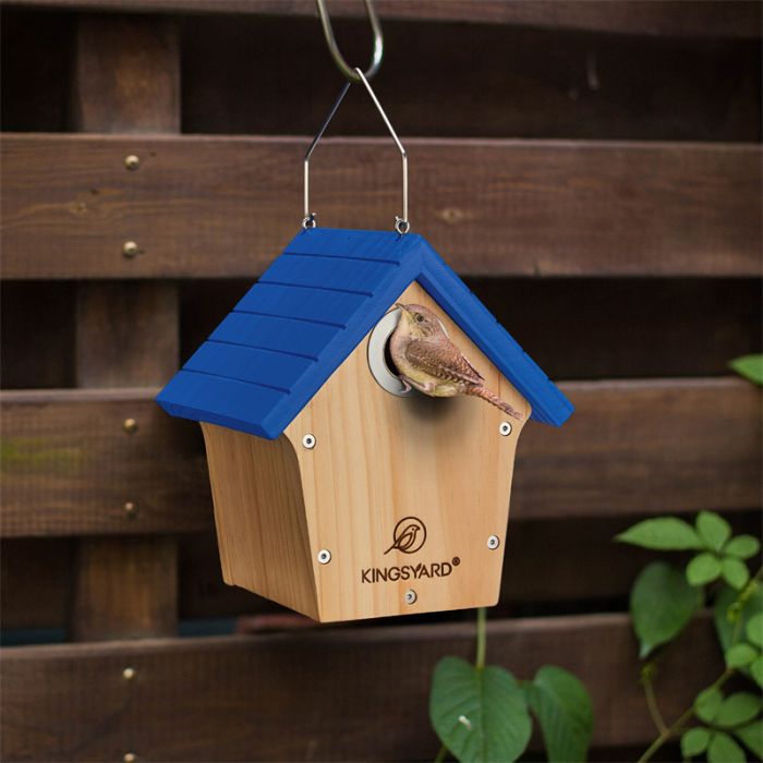 Royal Blue Kingsyard Wooden Wren House with 1” Hole for Nesting 4
