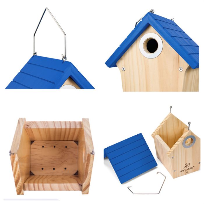 Royal Blue Kingsyard Wooden Wren House with 1” Hole for Nesting 3