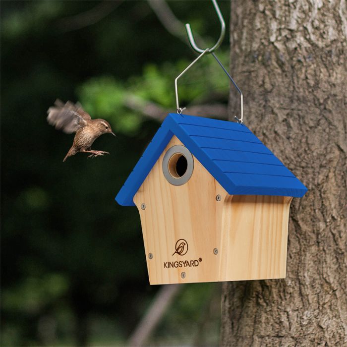 Royal Blue Kingsyard Wooden Wren House with 1” Hole for Nesting 5
