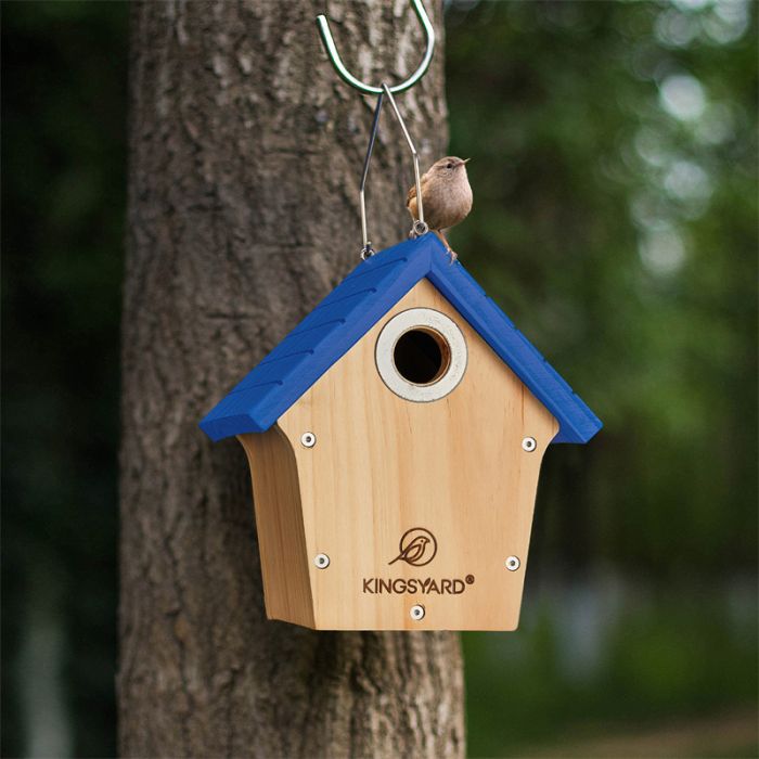 Royal Blue Kingsyard Wooden Wren House with 1” Hole for Nesting 6