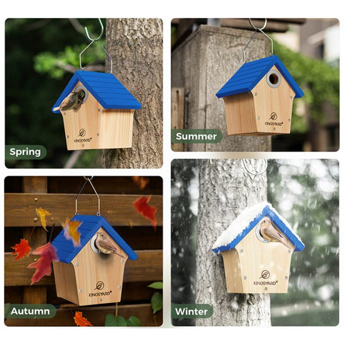 Royal Blue Kingsyard Wooden Wren House with 1” Hole for Nesting 7
