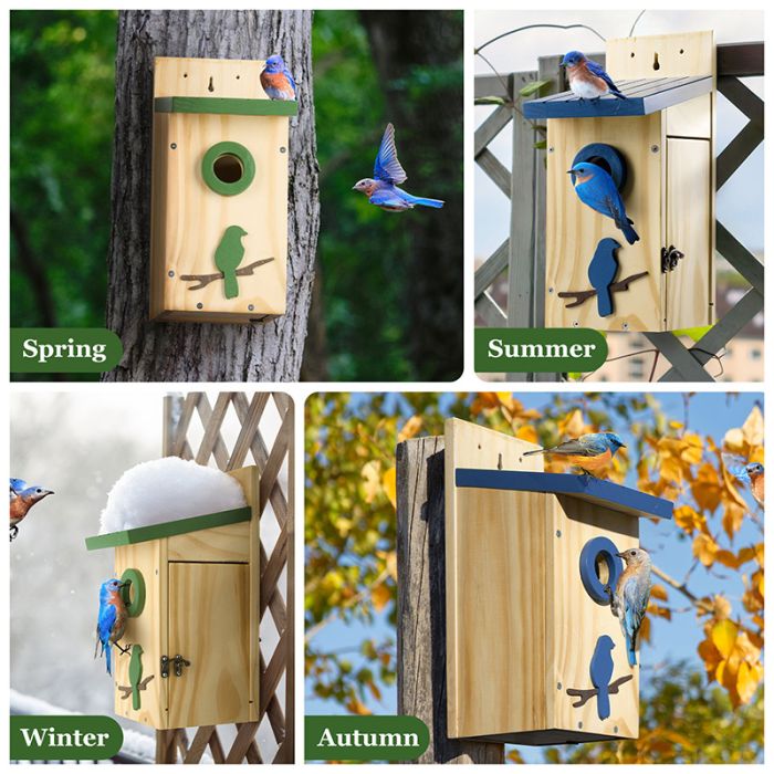 Kingsyard Wooden Bluebird House with 1.5'' Hole and Bird Pattern 7 Kingsyard Wooden Bluebird House with 1.5'' Hole and Bird Pattern 7