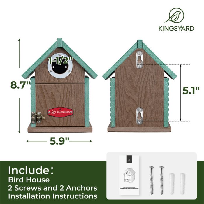 Green Kingsyard Weatherproof Wooden Bluebird House with 1.5'' Hole 3