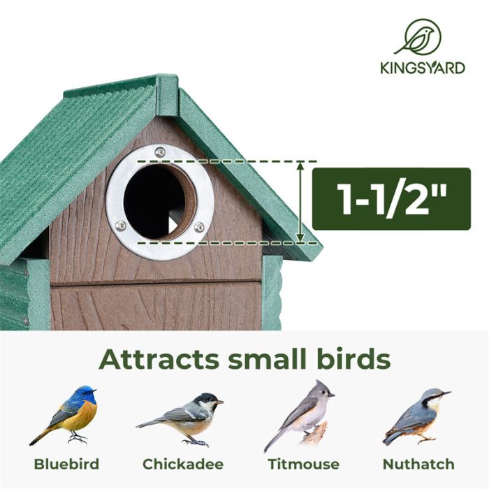 Green Kingsyard Weatherproof Wooden Bluebird House with 1.5'' Hole 4