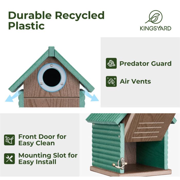 Green Kingsyard Weatherproof Wooden Bluebird House with 1.5'' Hole 5