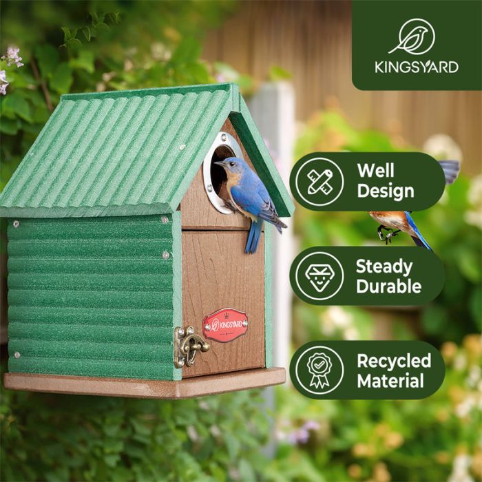 Green Kingsyard Weatherproof Wooden Bluebird House with 1.5'' Hole 6