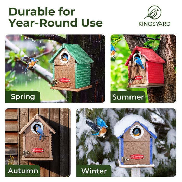 Green Kingsyard Weatherproof Wooden Bluebird House with 1.5'' Hole 7