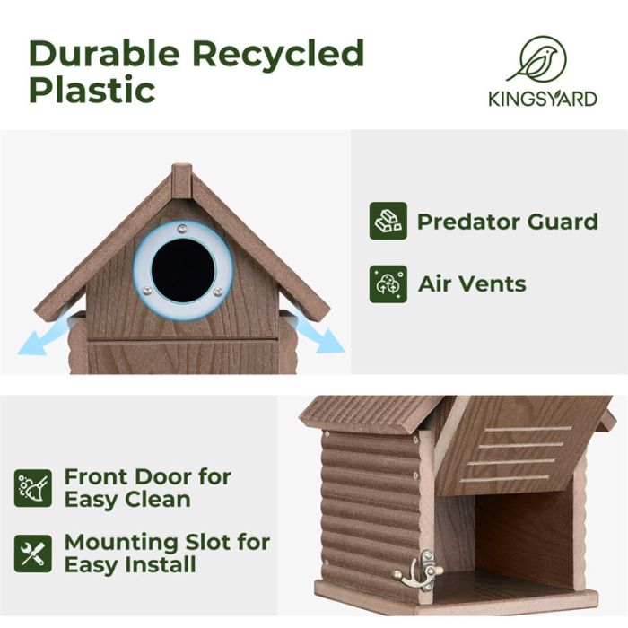 Brown Kingsyard Weatherproof Wooden Bluebird House with 1.5'' Hole 5 Brown Kingsyard Weatherproof Wooden Bluebird House with 1.5'' Hole 5