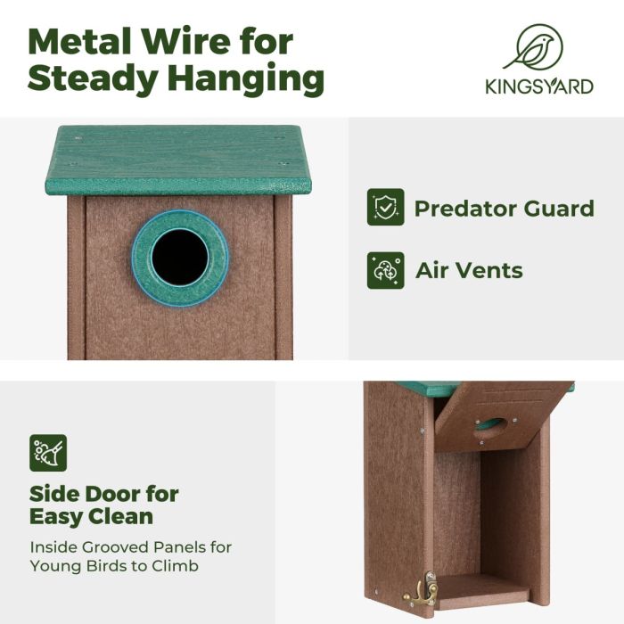 Green Kingsyard Weatherproof Wren Bird House with 1'' Hole 4 Green Kingsyard Weatherproof Wren Bird House with 1'' Hole 4