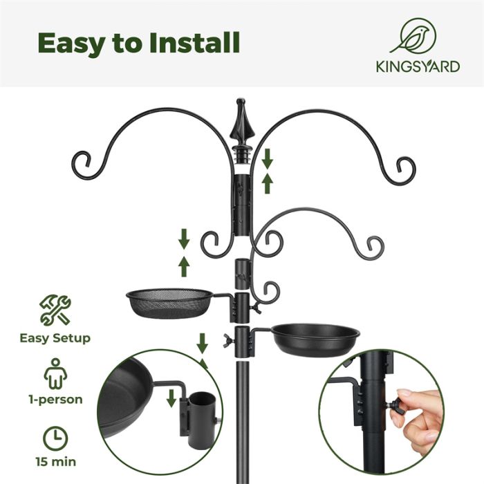 Black Kingsyard 85-Inch Bird Feeding Station Kit with 5-Prong Base 5 Black Kingsyard 85-Inch Bird Feeding Station Kit with 5-Prong Base 5