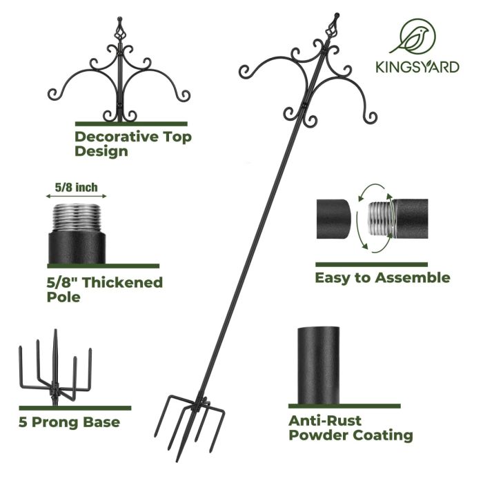 Kingsyard 60-Inch Double Shepherd Hooks Bird Feeder Pole 3 Kingsyard 60-Inch Double Shepherd Hooks Bird Feeder Pole 3