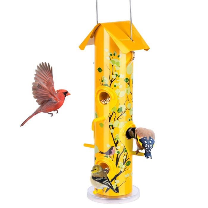 Yellow Kingsyard Artwork Metal Tube Bird Feeder 2 Yellow Kingsyard Artwork Metal Tube Bird Feeder 2