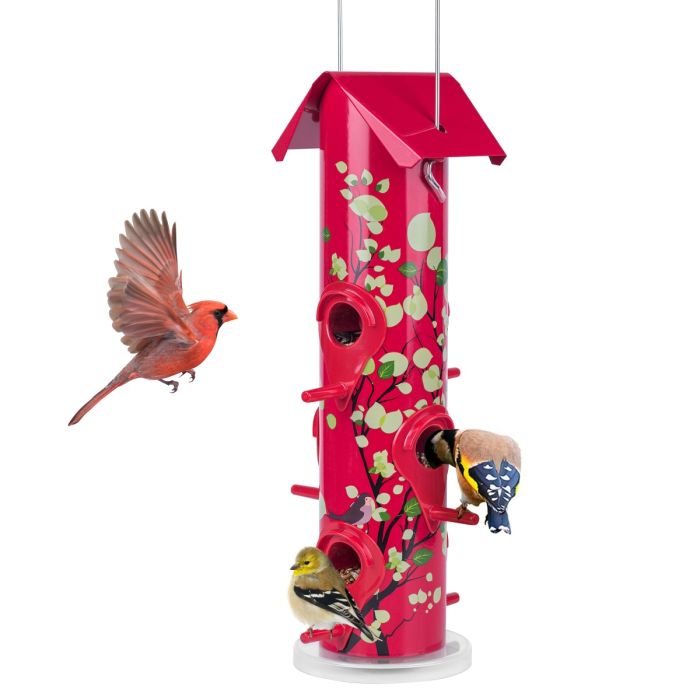 Red Kingsyard Artwork Metal Tube Bird Feeder 2 Red Kingsyard Artwork Metal Tube Bird Feeder 2