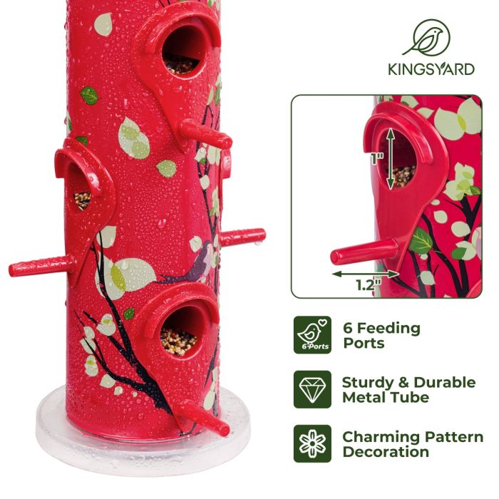 Red Kingsyard Artwork Metal Tube Bird Feeder 4 Red Kingsyard Artwork Metal Tube Bird Feeder 4