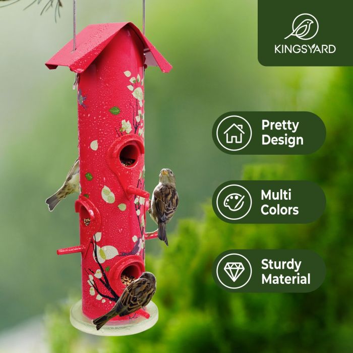 Red Kingsyard Artwork Metal Tube Bird Feeder 7 Red Kingsyard Artwork Metal Tube Bird Feeder 7