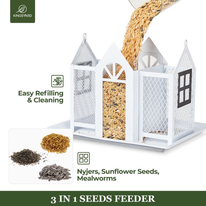 Black Roof Kingsyard Metal House Bird Feeder with Large Tray 4 Black Roof Kingsyard Metal House Bird Feeder with Large Tray 4