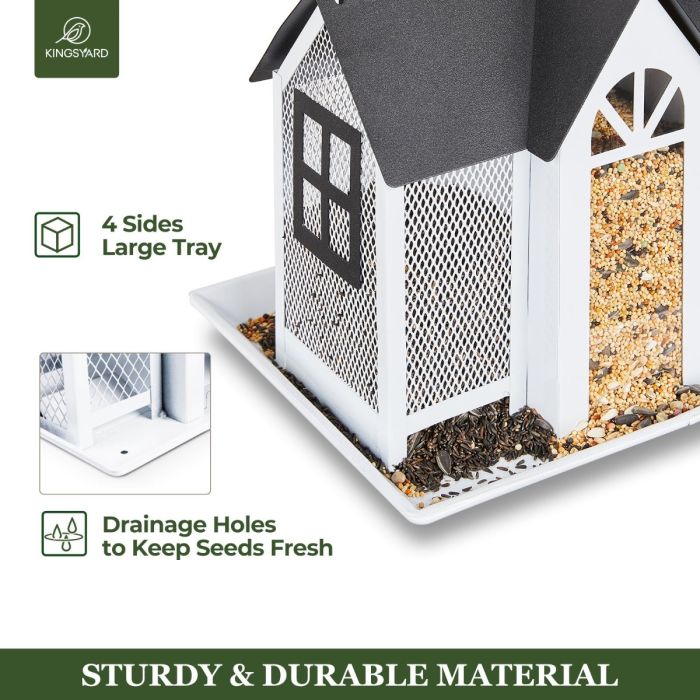 Kingsyard Metal House Bird Feeder with Large Tray 5 Kingsyard Metal House Bird Feeder with Large Tray 5