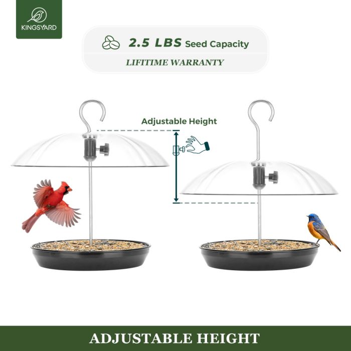 Black Kingsyard Adjustable Platform Bird Feeder with Squirrel Proof Design 4 Black Kingsyard Adjustable Platform Bird Feeder with Squirrel Proof Design 4