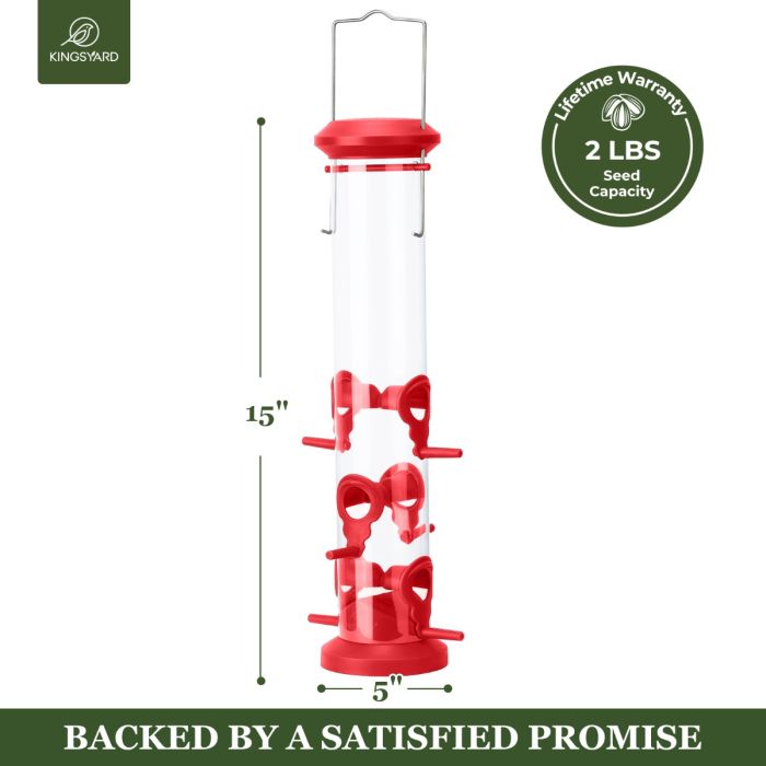Red Kingsyard 2 Pack Weatherproof Tube Bird Feeder 3 Red Kingsyard 2 Pack Weatherproof Tube Bird Feeder 3