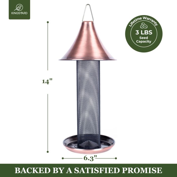 Brushed Copper Kingsyard Metal Tube Bird Feeder with Copper Roof 3