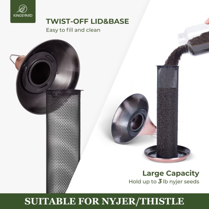 Brushed Copper Kingsyard Metal Tube Bird Feeder with Copper Roof 5