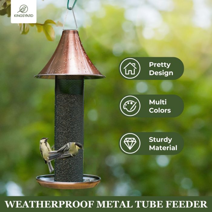 Brushed Copper Kingsyard Metal Tube Bird Feeder with Copper Roof 6