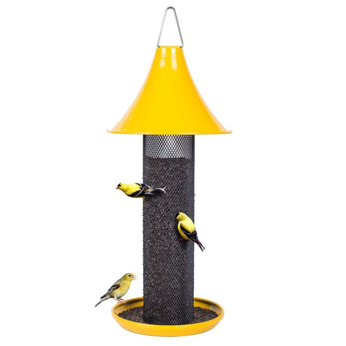 Mesh-Yellow Kingsyard Metal Tube Bird Feeder with Copper Roof 2