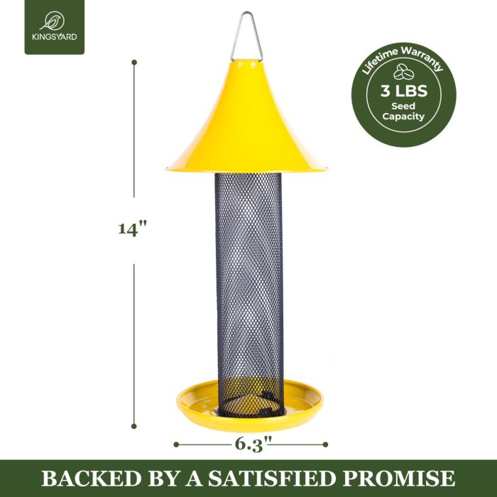 Mesh-Yellow Kingsyard Metal Tube Bird Feeder with Copper Roof 3