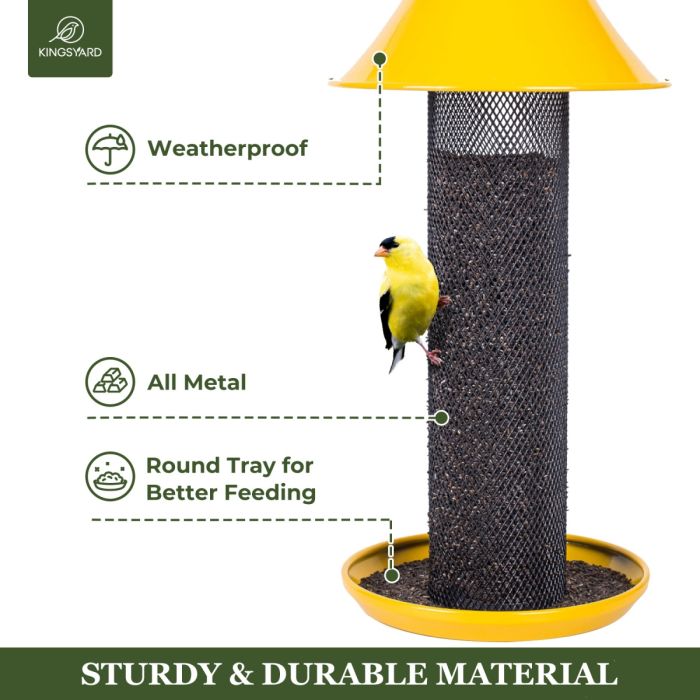 Mesh-Yellow Kingsyard Metal Tube Bird Feeder with Copper Roof 4