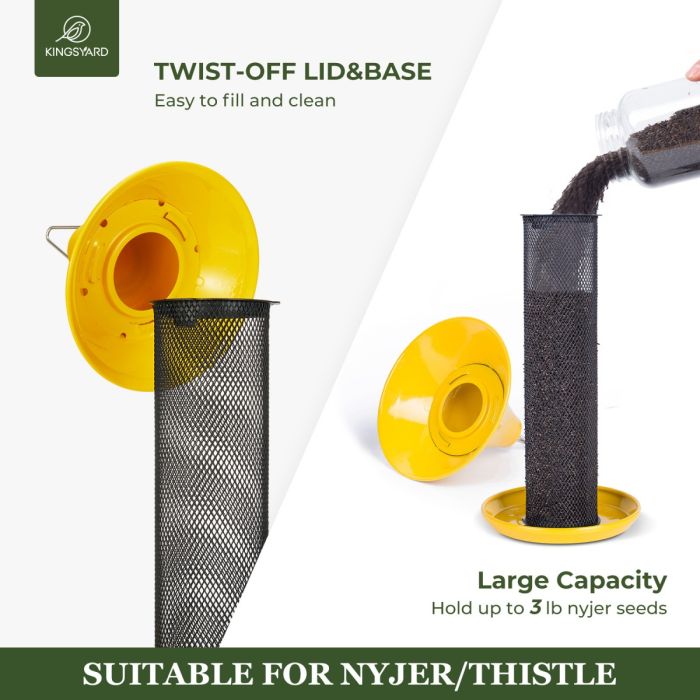 Mesh-Yellow Kingsyard Metal Tube Bird Feeder with Copper Roof 5