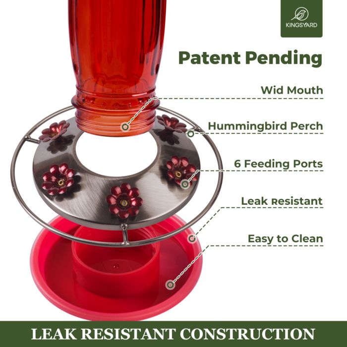 Red Kingsyard 16oz Glass Hummingbird Feeder With Ant Moat 4 Red Kingsyard 16oz Glass Hummingbird Feeder With Ant Moat 4