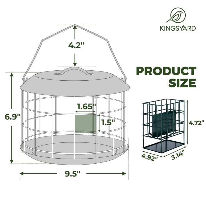Green Kingsyard Metal Caged Squirrel Proof Suet Feeder 3