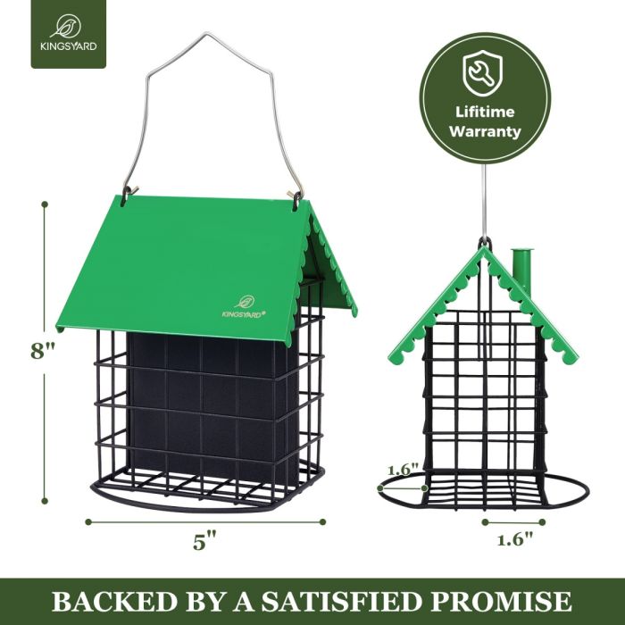 Green Kingsyard Suet Bird Feeder with Roof and Perch 3