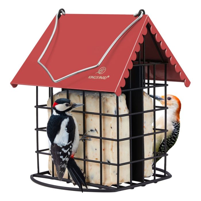 Red Kingsyard Suet Bird Feeder with Roof and Perch 2 Red Kingsyard Suet Bird Feeder with Roof and Perch 2