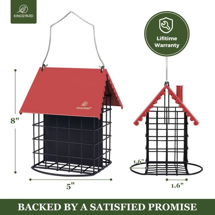 Red Kingsyard Suet Bird Feeder with Roof and Perch 3 Red Kingsyard Suet Bird Feeder with Roof and Perch 3