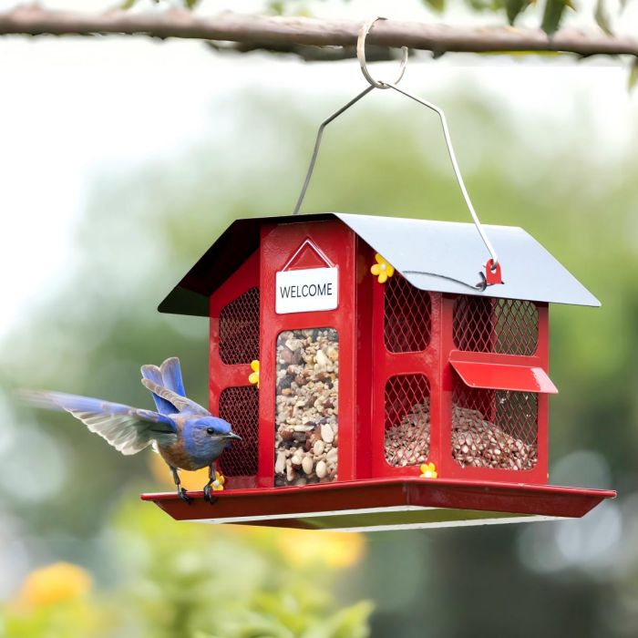 Red Kingsyard Weatherproof Metal Mesh House Hopper Bird Feeder 1 Red Kingsyard Weatherproof Metal Mesh House Hopper Bird Feeder 1