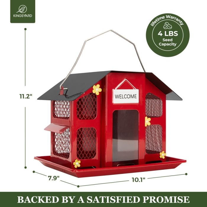 Red Kingsyard Weatherproof Metal Mesh House Hopper Bird Feeder 3 Red Kingsyard Weatherproof Metal Mesh House Hopper Bird Feeder 3