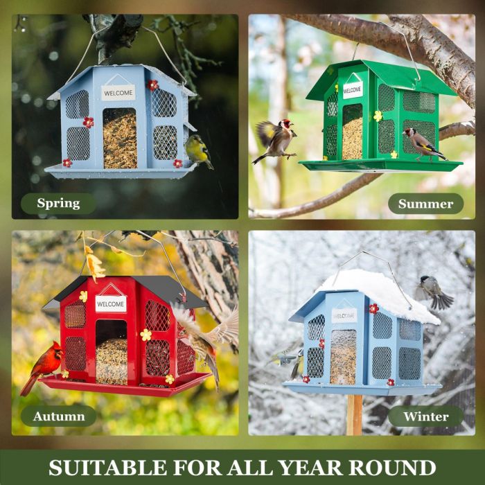 Red Kingsyard Weatherproof Metal Mesh House Hopper Bird Feeder 6 Red Kingsyard Weatherproof Metal Mesh House Hopper Bird Feeder 6