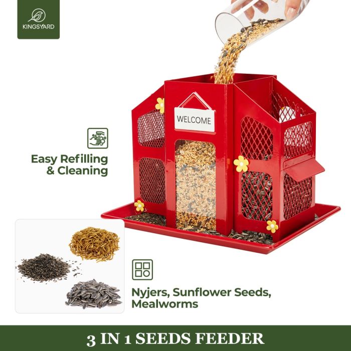 Red Kingsyard Weatherproof Metal Mesh House Hopper Bird Feeder 7 Red Kingsyard Weatherproof Metal Mesh House Hopper Bird Feeder 7