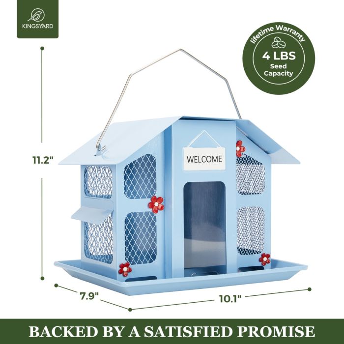 Blue Kingsyard Weatherproof Metal Mesh House Hopper Bird Feeder 3