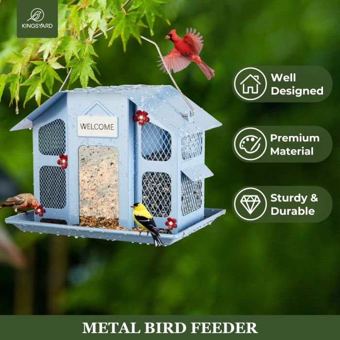 Blue Kingsyard Weatherproof Metal Mesh House Hopper Bird Feeder 6