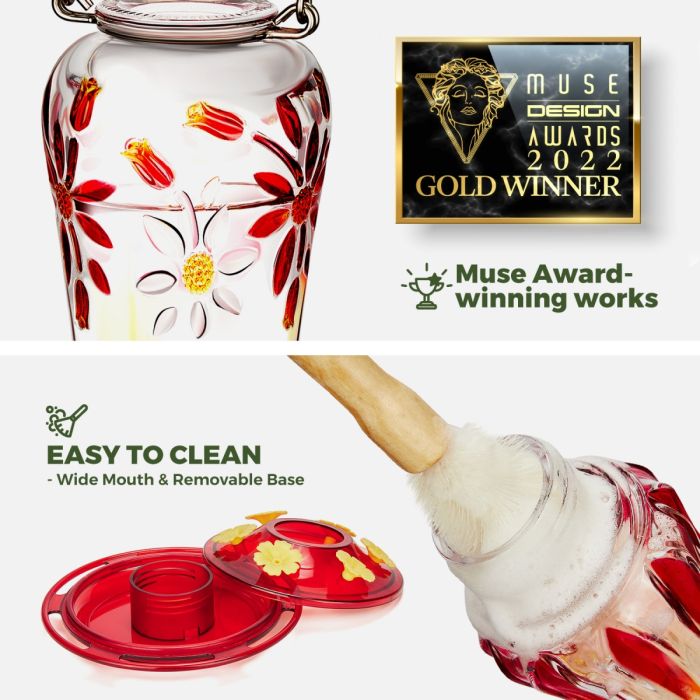 Royal Red Kingsyard 25oz Leak Proof Glass Hummingbird Feeder with Ant Moat 6