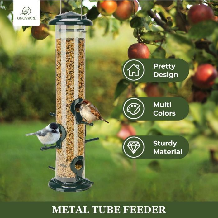 Green Kingsyard Chew-proof Metal Tube Bird Feeders 5 Green Kingsyard Chew-proof Metal Tube Bird Feeders 5
