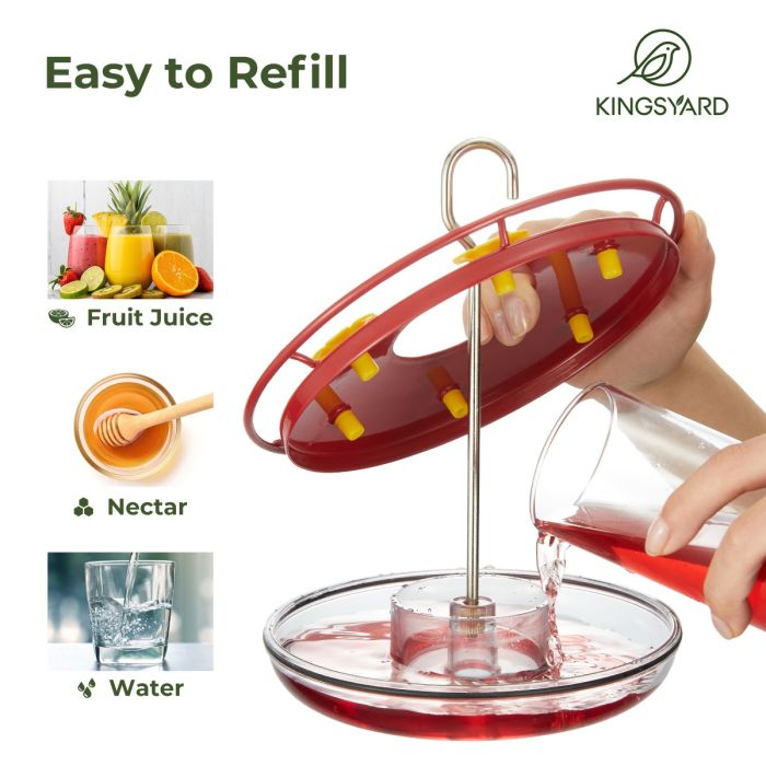 Red Kingsyard 12oz Tray Hummingbird Feeder With Ant Moat 5