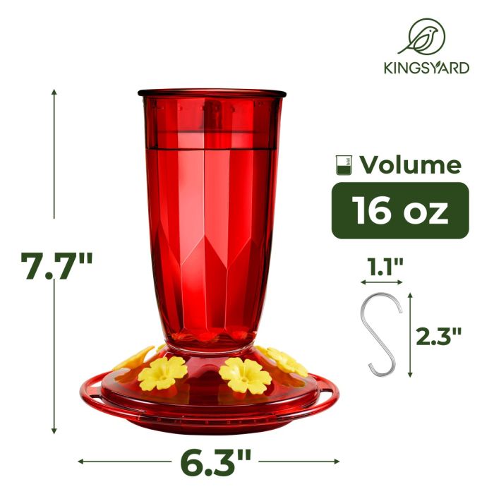 Red Kingsyard 16oz Plastic Hummingbird Feeder with Bee & Ant Proof 3