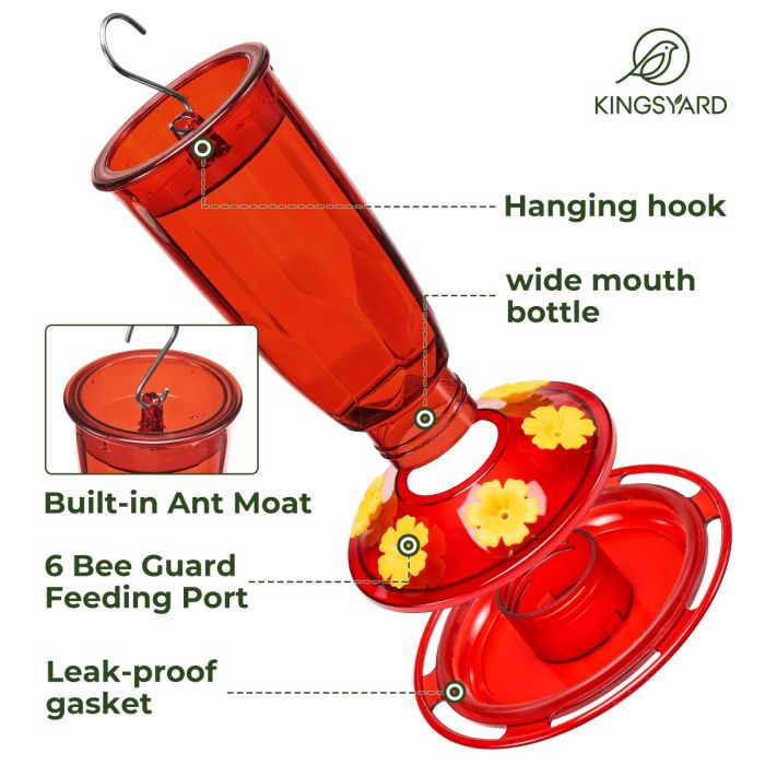 Red Kingsyard 16oz Plastic Hummingbird Feeder with Bee & Ant Proof 4