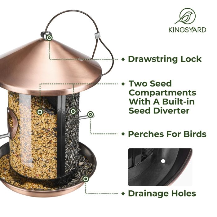 Kingsyard Dual Chamber Chew-Proof Metal Bird Feeder 4 Kingsyard Dual Chamber Chew-Proof Metal Bird Feeder 4