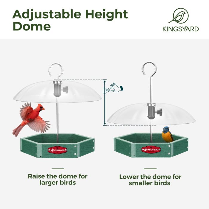 Kingsyard Recycled Plastic Platform Bird Feeder with Adjustable Dome 4 Kingsyard Recycled Plastic Platform Bird Feeder with Adjustable Dome 4