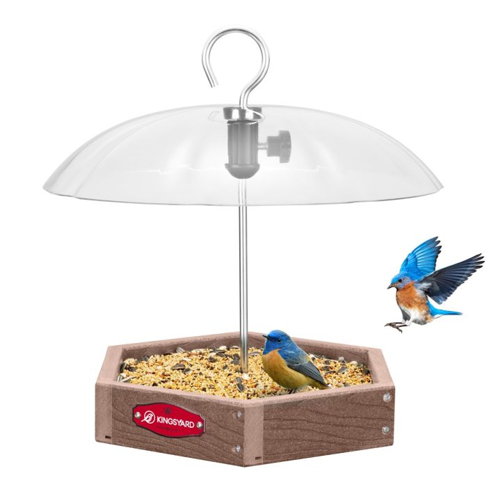 Brown Kingsyard Recycled Plastic Platform Bird Feeder with Adjustable Dome 2 Brown Kingsyard Recycled Plastic Platform Bird Feeder with Adjustable Dome 2